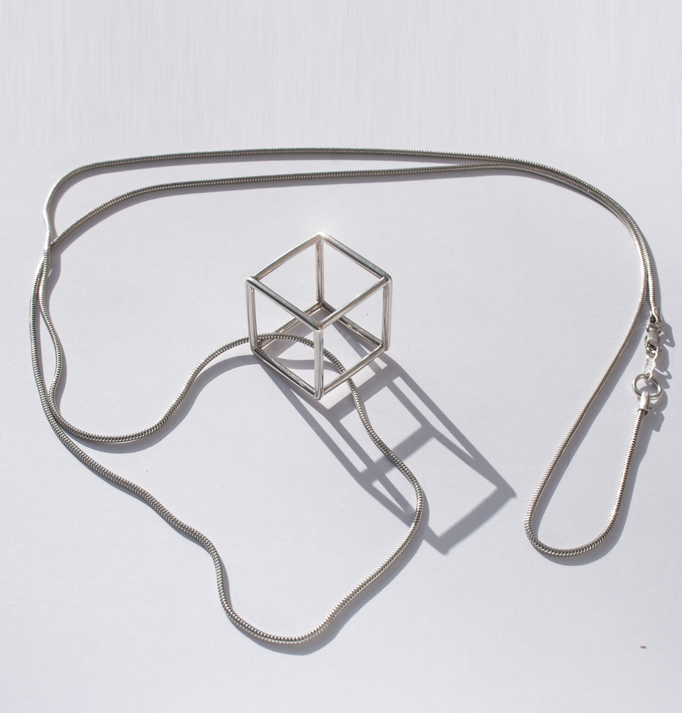 Silver Cube necklace & ring