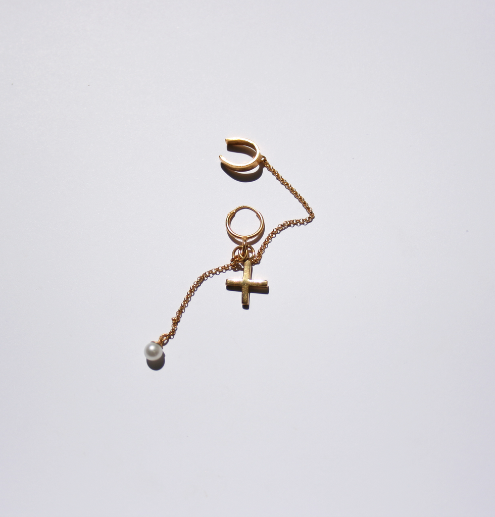 Gold cross ear cuff